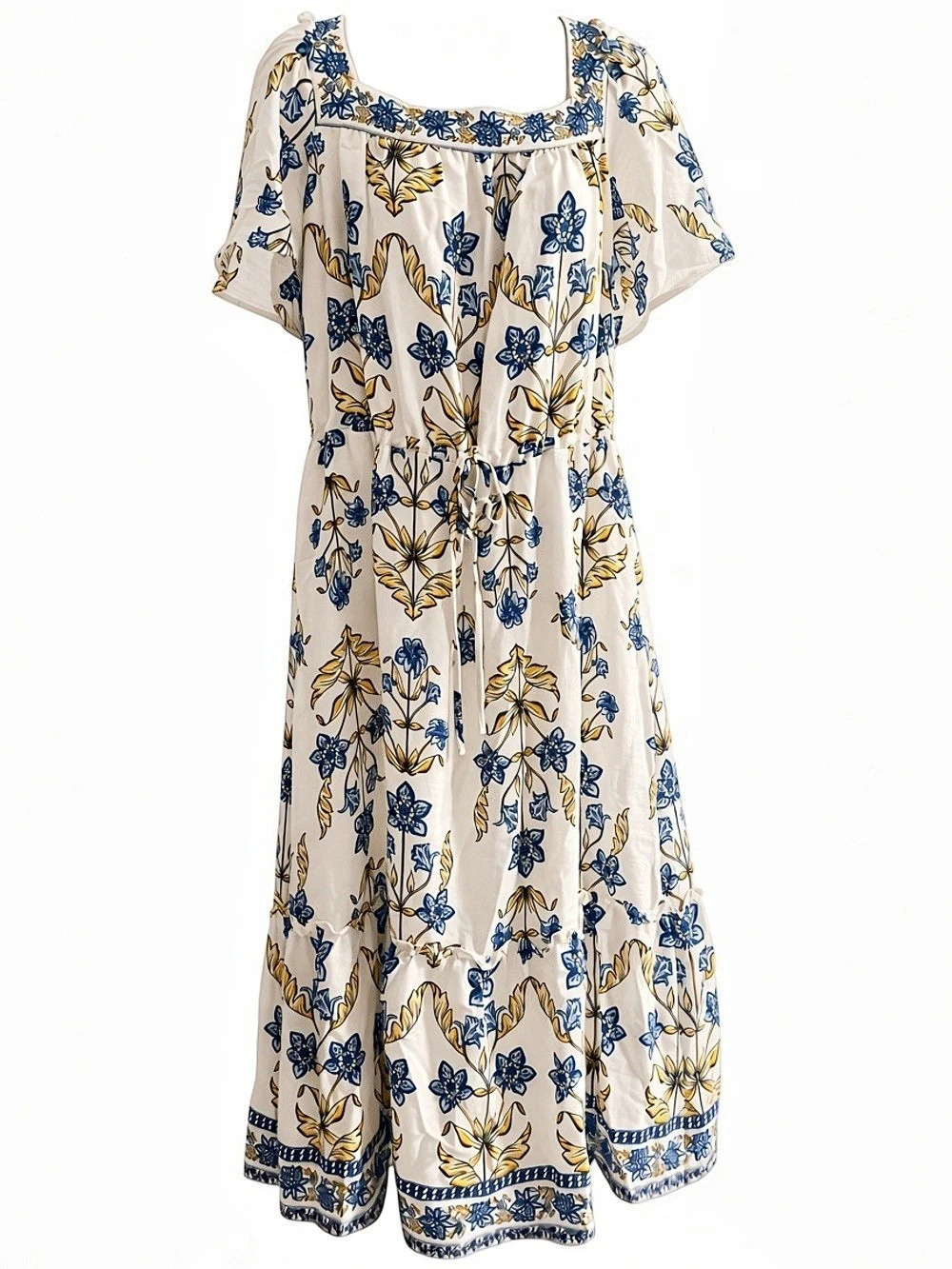 Draper James Caitlyn Square Neck Midi Dress in Ribbon Floral Ribbon Floral XL